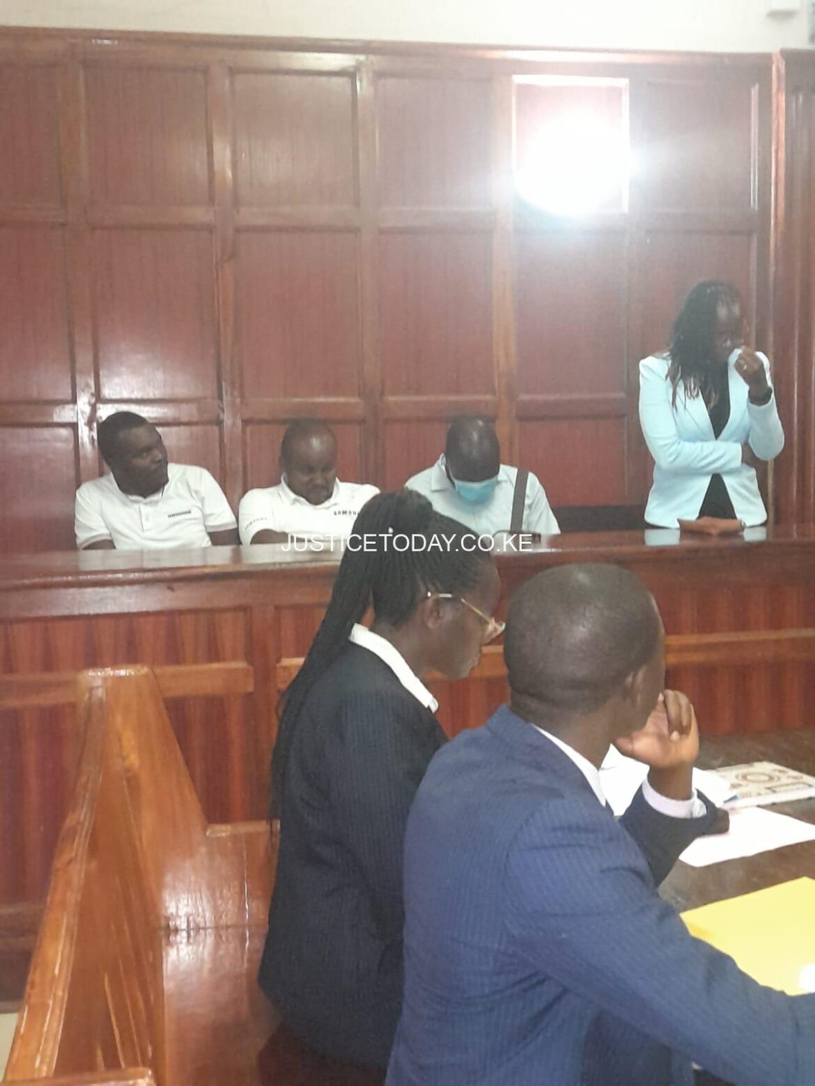 Bridget Gakii Nyaga(standing)Director Bytech Savanna Limited before Milimani Law Courts